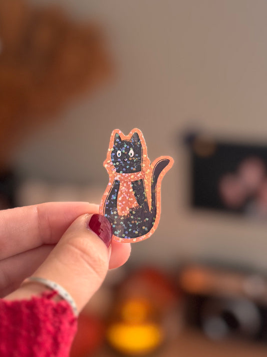 holographic autumnal cat sticker